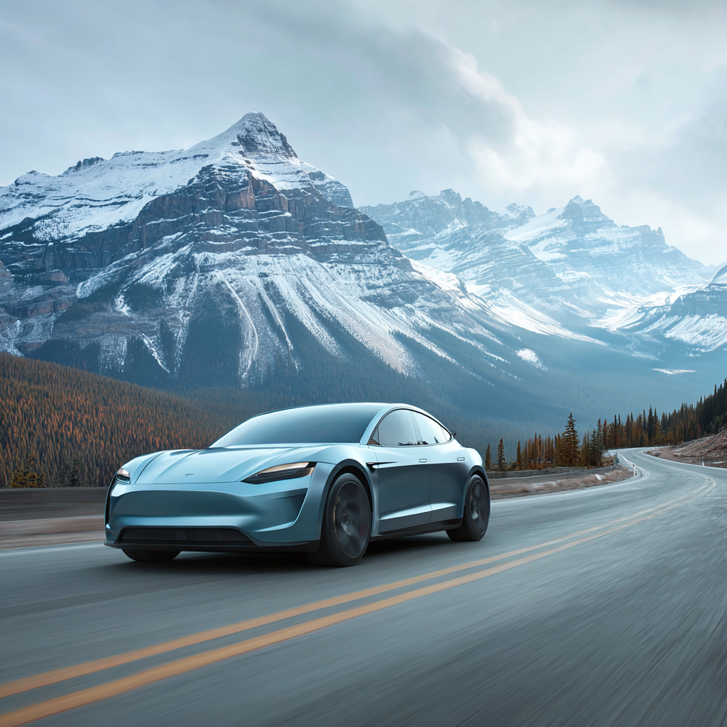 Sleek electric car on a winding mountain road
